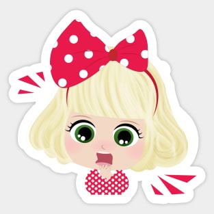 Cute Little Girl With Red Bow Sticker